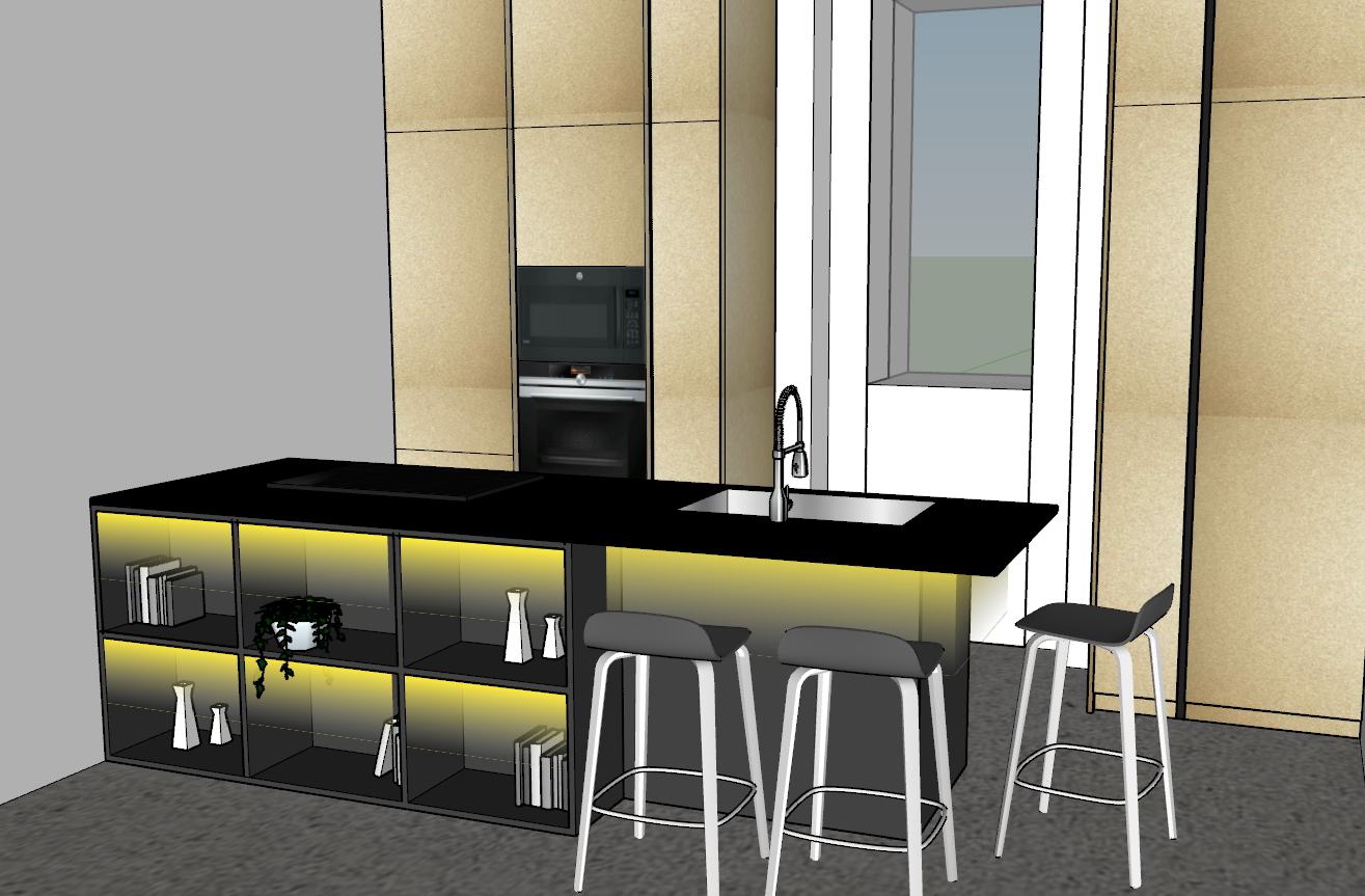 Render 3d di una cucina Binova